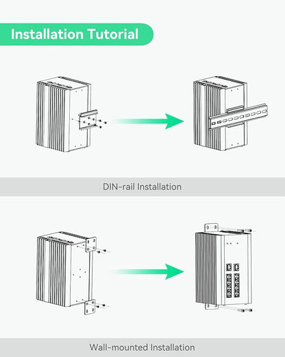 LINOVISION Industrial 8 Ports Gigabit Managed PoE Switch with DC12~57V Input, L2 Management, RS485 Serial Port, DC 12/24V Output, BT 90W Output