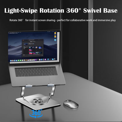 360° Rotating Adjustable Laptop Stand with Cooling Fan, Foldable Dual-Bar Support Height Tilt Angle Cooling Laptop Stand for Desk Pad Laptop Riser Heat Dissipation Stand Fit 10-17.3" Device