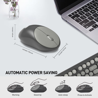 Wireless Keyboard and Mouse Combo, Retro Typewriter Style Round Keys, 2.4G Wireless Black and Grey Keyboard with Clicky Bubble Keys for PC Laptop and Desktop