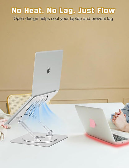 Adjustable Laptop Stand for Desk-360° Rotating Foldable Laptop Holder Ergonomic Laptop Riser for MacBook Pro/Air Dell HP Lenovo Notebook up to 16",Silver