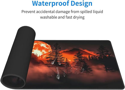 Extended Gaming Mouse Pad, Large Desk Mat XL Anime Mouse Pad Waterproof with Stitched Edges, Non-Slip Desktop Pad for Home and Office, Level Up Your 31.5x11.8 Inch (Roaring Flame)