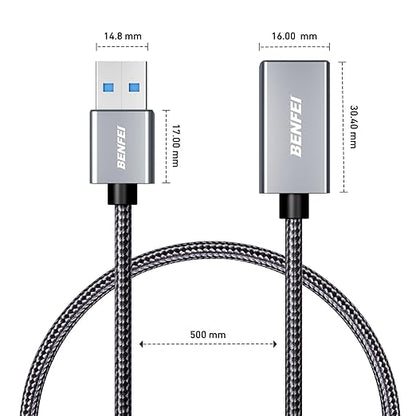 BENFEI USB 3.0 Extension Cable 1.5 Feet, Nylon Braided Compatible with Webcam, Camera, Phone, USB hub, Mouse, Keyboard, Printer, Hard Drive, Headset