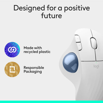 Logitech Ergo M575S Wireless Bluetooth Trackball Mouse- Off-White Blue Ball