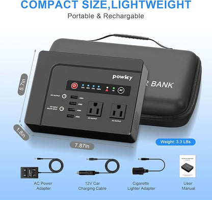 Powkey Portable Power Station 200W, 146Wh Portable Solar Generator Battery Pack with 2 Pure Sine Wave AC Outlets/4 USB A/1 DC Port, Lithium Battery Backup Power Supply for Camping Travel Outdoor Home