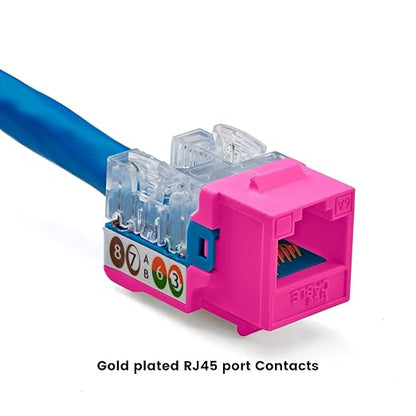 trueCABLE Cat6A Keystone Jack, Unshielded (UTP), 90 Degree Punch-Down, PoE++ (4PPoE), UL Listed, ETL Verified, ANSI/TIA Certified, Modular RJ45 Female, Pink, 12 Pack