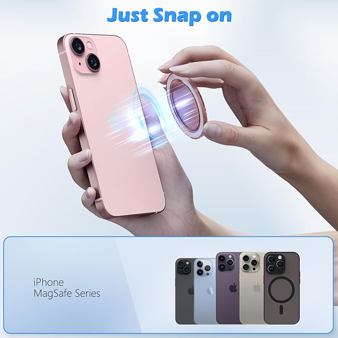 imluckies Magnetic Base Compatible with PopSocket Phone Grips and MagSafe iPhone Series Case, Removable Kindle/Phone Holder Base, Thin & Light Portable Plate, Matte Pink