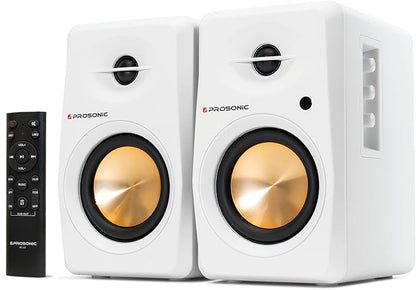 Active Bluetooth Bookshelf Speaker Studio Monitor Home Theater, Optical Input, Coaxial Input, 2 x RCA Aux Input, 30 Watts x 2 (White)