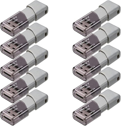 PNY 32GB Turbo Attaché 3 USB 3.0 Flash Drive, Silver (Pack of 10)