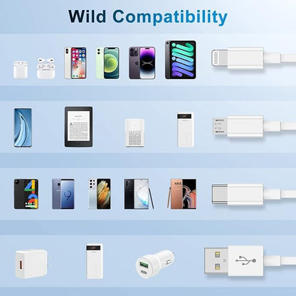 Multi Charger Cable 6Ft 2Pack, 3 in 1 Charging Cord, Universal Phone Charger, Multiple Charger Wire USB-A to Lightning/USB-Type C/Micro USB Connectors for Cellphone, Tablets and More (Charging Only)