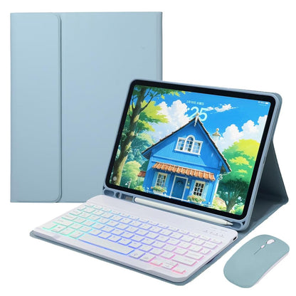 Disonbeir for iPad mini 7 (A17 Pro)/ iPad mini 6th 7th Generation Keyboard Case with Mouse and Rainbow Backlit Detachable Bluetooth Keyboard Cover,Misty Blue