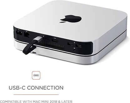 Satechi USB C Hub, Type-C Aluminum Stand & Hub, USB-C Data Port, Micro/SD Card Readers, USB 3.0 & Headphone Jack Port, for Mac mini M2/M1 (Not Compatible with M4) - Silver
