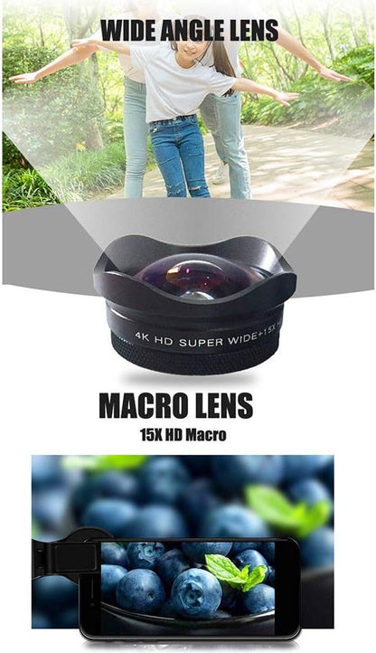 Andoer 4K Smartphone Camera Lens 0.45X Wide Angle 15X Macro Phone Lens with Universal Clip
