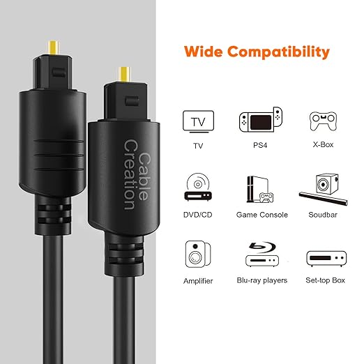 CableCreation 24FT Digital Fiber Optical Toslink Cable Gold Plated for Home Theater, Sound Bar, TV, PS4, Xbox, VD/CD Player,Blu-ray Players,Game Console& More,Black