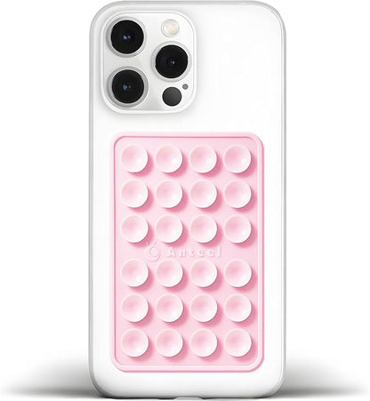 Anteel Medium-Sized Silicone Suction Phone Case Adhesive Mount, Enhanced Suction Power and Upgraded Thickened Sticky Phone Grip, Durable, Hands-Free Sticky Phone Holder, 2.28"x3.46" (Light Pink)