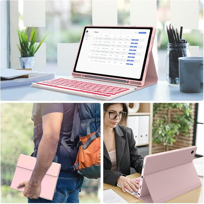 Galaxy Tab A9 Plus Case with Keyboard 5G 11 Inch 2023 (SM-X210/X216/X218), 7 Color Backlit Detachable Tablet Keyboard Cover with S Pen Holder for Samsung Galaxy Tab A9+ 11" (Pink)