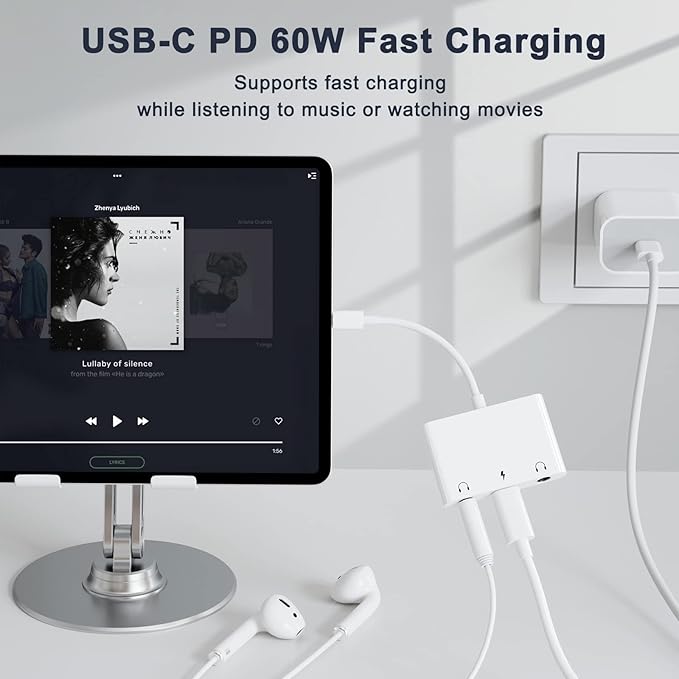 UWECAN USB C to 3.5mm Audio Adapter, 3 in 1 Aux to USB C Headphone Splitter Dual 3.5mm Audio Jack and PD 60W Fast Charging, Compatible for iPhone 15 16,Galaxy S22 S21/Note 20,Pixel 4 3 XL,Huawei,etc