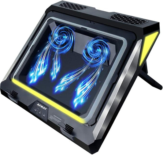 AFMAT FC05 Gaming Laptop Cooling Pad, 4500RPM Laptop Cooling Pad with Turbo-Fans, USB Ports, Colorful Lights - CPU Temperature Drops 20-30 ℃ Within Seconds - for 14-17.3 inch Laptops