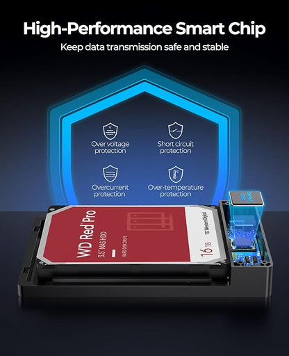 ORICO 3.5" External Hard Drive Enclosure SATA III to USB3.1 Type C for HDD Tool-Free Installation Supports UASP and 20TB Drives - Black