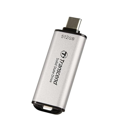 Transcend 512GB External SSD, USB 3.2 Gen2, Up to 1,050MB/s, Portable SSD with Type C, for Steam Deck, ROG Ally, MSI Claw, Windows & Mac, iPhone, iPad, Android, PS5, Xbox, Smart TV, Silver