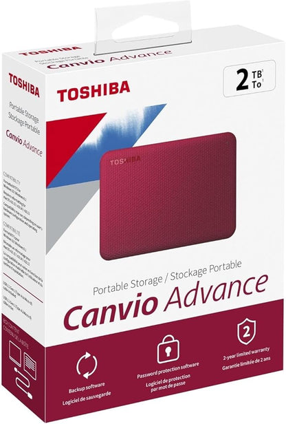 Toshiba Canvio Advance 2TB Portable External Hard Drive USB 3.0, Red - HDTCA20XR3AA