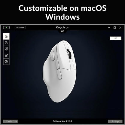 Keychron M7 Wireless Computer Mouse, 26K DPI Optical Computer Mouse, 2.4 GHz/Bluetooth/Wired with Macro Button 63g Lightweight Ergonomic, Up to 70 Hours Worktime for Laptop macOS/Windows - White
