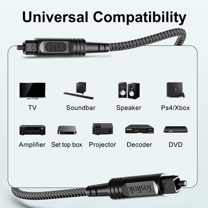EMK Digital Optical Audio Cable [24 Feet/7.6M] - Slim Nylon Braided Toslink Fiber Optic Cable for Sound Bar, TV, Home Theater, PS4, Xbox, Blu-Ray Player & More - High-Speed SPDIF (Black1)