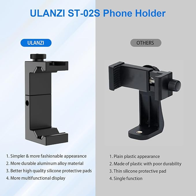 ULANZI ST-02S Aluminum Phone Tripod Mount w Cold Shoe Mount, Support Vertical and Horizontal, Universal Metal Adjustable Clamp for iPhone 12 11 Pro Xs X Max 8 7 Plus Samsung Android Smartphones