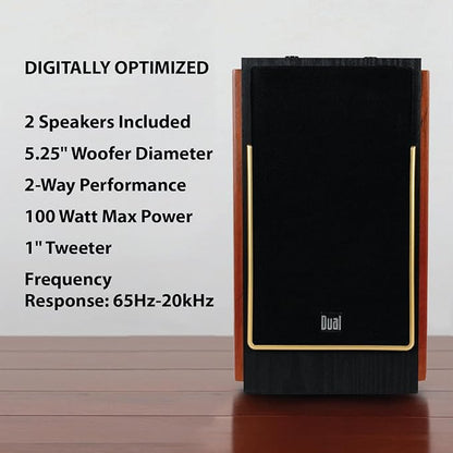 Dual Electronics LUHSL20B Cherrywood and Black 2-Way Bookshelf Speakers with Bluetooth | Home Stereo, PC | Loud & Deep Rich Bass | Wireless Remote Control | Smart Speaker Dock | Sold in Pairs