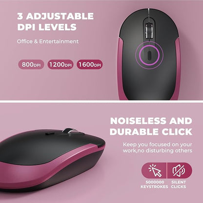 Wireless Keyboard and Mouse, Vssoplor 2.4GHz Rechargeable Compact Quiet Full-Size Keyboard and Mouse Combo with Nano USB Receiver for Windows, Laptop, PC, Notebook-Black and Wine Red
