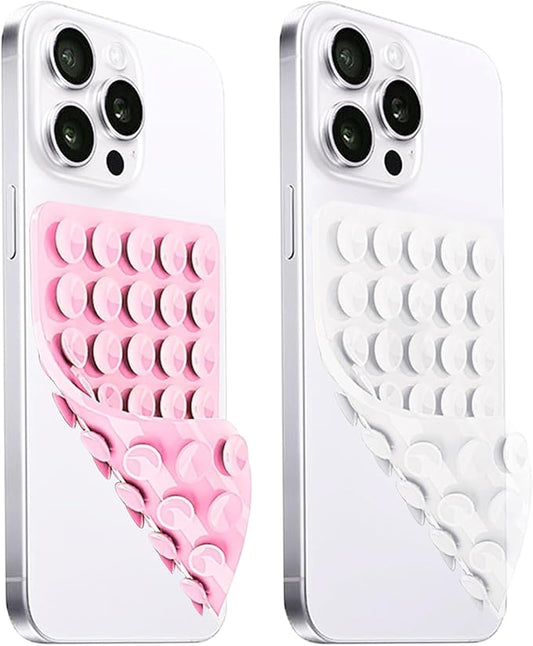 LvShuLiangPin Anteel 2 Pack Silicone Suction Cup Phone Case Mount Double Sided, Hands-Free Strong Grip Silicon Phone Holder, Non Slip Phone Accessories for Selfies and Videos (Light Pink&Translucent)