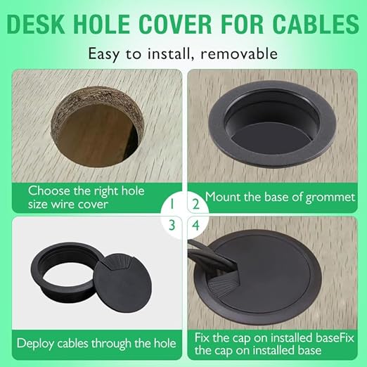 5 Pcs Desk Grommet 2-1/16" / 53 mm, Desk Cord Hole Cover, Cable Grommet ABS Plastic, Desk Hole Grommet for Home & Office Pc, Detachable Adjustable Cable Cord Organizer-Silvery