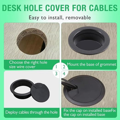 5 Pcs Desk Grommet 2" / 50 mm, Desk Cord Hole Cover, Cable Grommet ABS Plastic, Desk Hole Grommet for Home & Office Pc, Detachable Adjustable Cable Cord Organizer-Black