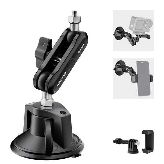 NEEWER Suction Cup Phone Holder & Camera Mount Compatible with GoPro DJI Insta360 iPhone, Car Phone Mount with Action Camera Adapter 360° Magic Arm for Vlogging Video Recording, CA158