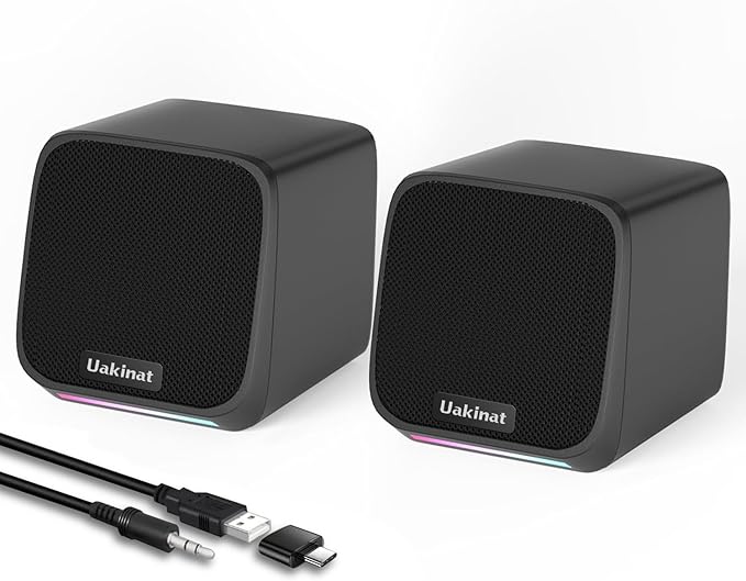 Computer Speakers with Colorful RGB Lights, USB Powered 3.5mm Aux- in Mini PC Speakers, Small Computer Speakers USB Powered 3.5mm Aux Speaker for PC,Laptop,Tablet,Phone