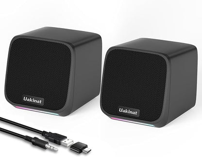 Computer Speakers with Colorful RGB Lights, USB Powered 3.5mm Aux- in Mini PC Speakers, Small Computer Speakers USB Powered 3.5mm Aux Speaker for PC,Laptop,Tablet,Phone