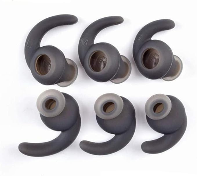 3 Pairs (S M L) Silicone Eargel Replacement Earbuds Eartips Compatible for Synchros Reflect BT Sports Wireless in-Ear Earphones (Dark-Grey)