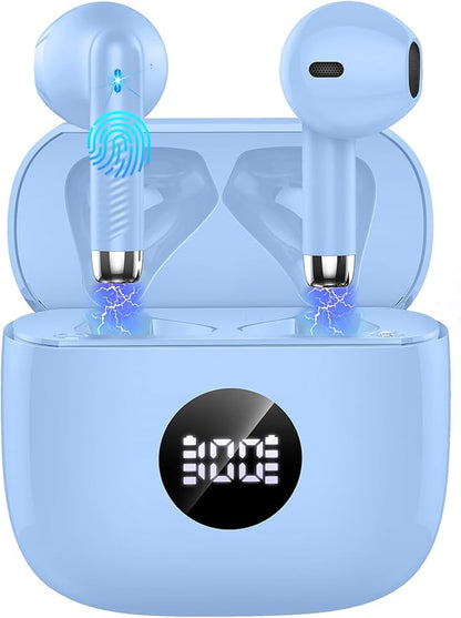 Wireless Earbuds, Bluetooth 5.3 Ear Buds LED Power Display Headphones Bass Stereo, Bluetooth Earbuds in-Ear Noise Cancelling Mic, 40H Playback Mini Case IP7 Waterproof Sports Earphones for Android iOS
