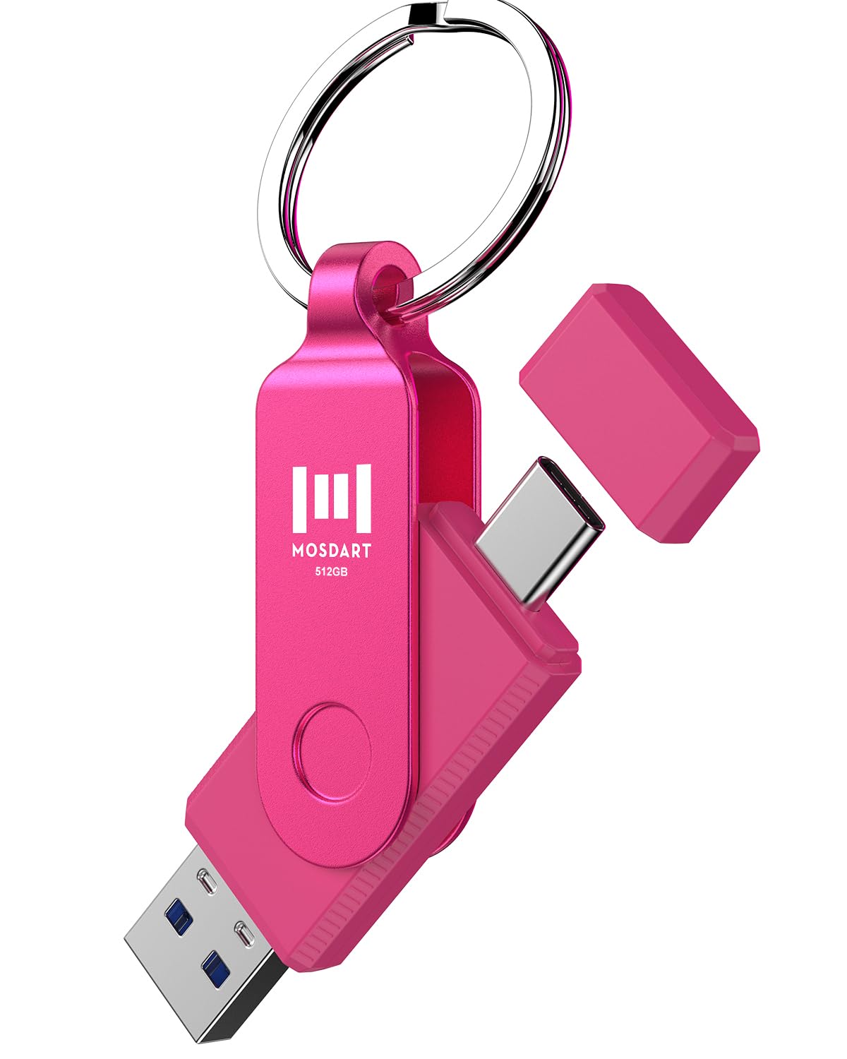 MOSDART 128GB USB C and A 3.2 150MB/s Dual Flash Drive with Keychain, Blue