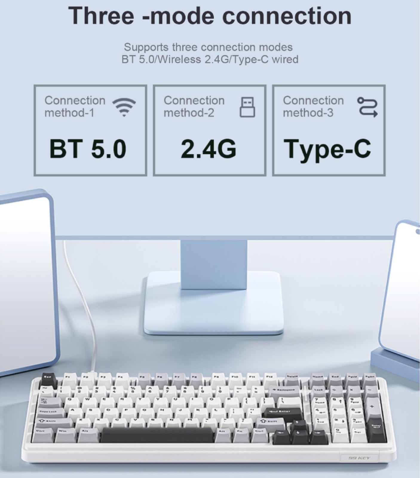 x Aula F99 Pro Wireless Mechanical Keyboard with Knob,Tri-Mode BT5.0/USB-C/2.4GHz Hot Swappable Keyboard,Pre-lubed Switches,Gasket Structure,RGB Backlit Computer Gaming Keyboards (Side Printed Black)