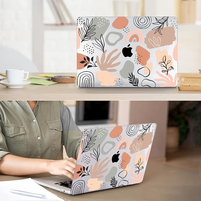 Compatible with 2025 2024 2023 2022 MacBook Air 13.6 inch Case M4 A3240 M3 A3113 M2 A2681 with Touch ID, Plastic Hard Shell Case&Keyboard Cover&Screen Protector&Webcam Cover, Abstract Leaf