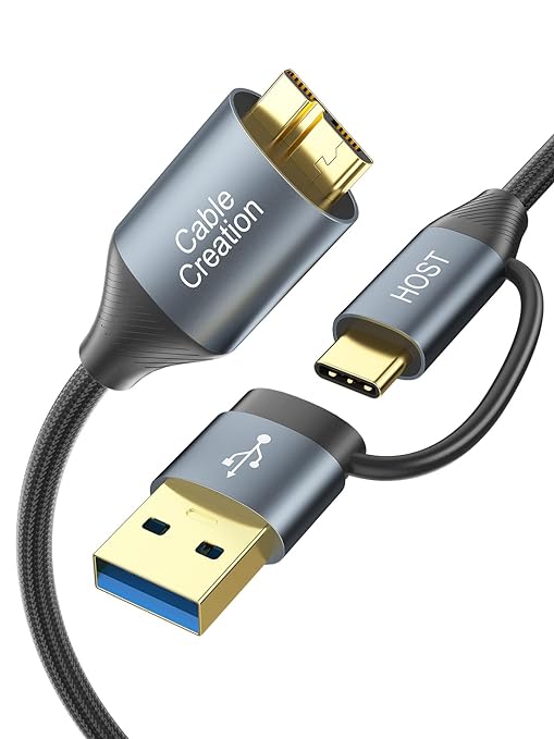 CableCreation 3 in 1 USB C+USB A to Micro USB, USB C Hard Drive Cable