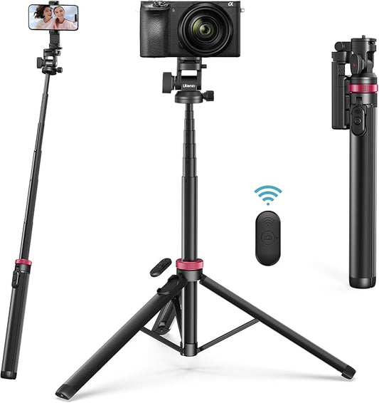 ULANZI MT-78 Extendable Phone Tripod, Metal 72.83" Selfie Stick Camera Tripod Stand with 2 in 1 Phone Clip, 360° Ball Head Camera Tripod with Cold Shoe for iPhone Sony Canon, Lightweight for Travel