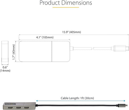 StarTech.com 3-Port USB-C Multi-Monitor Adapter, USB Type-C to 3x HDMI MST Hub, Triple 4K 60Hz HDMI Laptop Display Extender / Splitter, HDR, Extra-Long Built-In Cable, Windows (MST14CD123HD)