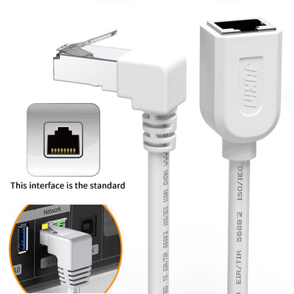 JUXINICE Right Angle Ethernet Extension Cable Down Angle1.5ft-White, 90 Degree CAT6 Ethernet Patch Cable RJ45 LAN Cable Extender Male to Female Connector for Router Modem Smart TV PC Computer Laptop