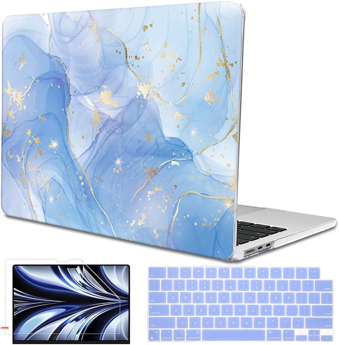 Compatible with M4 MacBook Air 13.6 inch Case 2025 2024 2023 2022 A3240 A3113 M3 A2681 M2 Chip, Crystal Printed Pattern Plastic Hard Case Cover for Mac Air 13 M4 Touch ID, Blue Marble