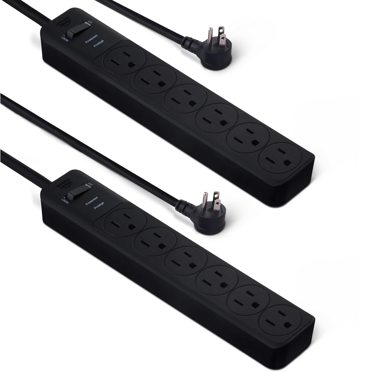 Surge Protector Power Strip, 6-Outlet with 200J Protection, Circuit Breaker, LED Indicator, On/Off Switch, Wall-Mounting, 2ft Extension Cord, White, 2-Pack
