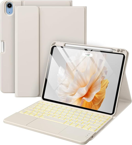 Harvopu Compatible with iPad Air 11 Inch & Air 5th/ Air 4th Generation Case with Keyboard - Multi-Touch Trackpad, 7-Color Backlit, Detachable Folio Keyboard Cover for Air 11-inch M4/M3/M2 (Starlight)
