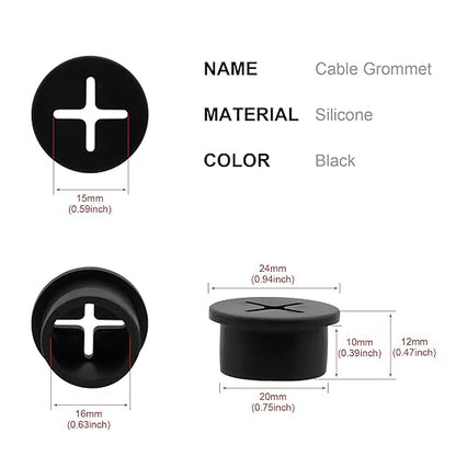 Desk Grommet, 3/4 Inch Flexible Rubber Grommets, Silicone Cable Cord Grommet Wire Hole Cover for Desk, Table and Other Furnitures(12Pack)