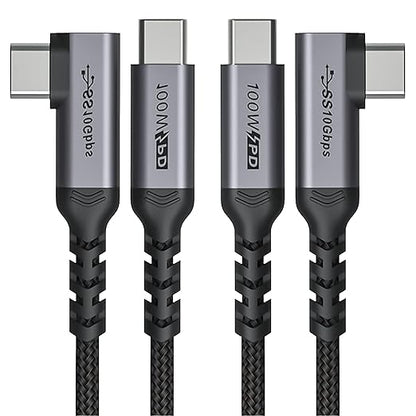USB C to USB C Cable 100W,[2-Pack 6.6ft Right Angle] USB 3.1 Fast Charging Cord 90 Degree 20V/5A Type C PD Cable Compatible for iPhone 15/15 Plus/15 Pro/15 Pro Max/MacBook Pro 2022