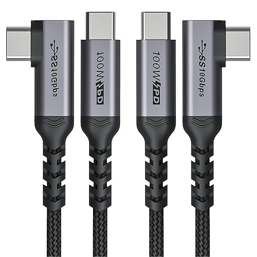 SUMPK USB C to USB C Cable 100W, 2-Pack 6.6ft Right Angle